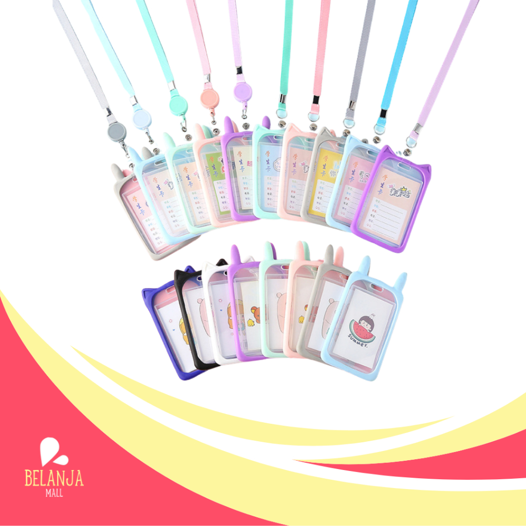 

belanjamall Name Tag Lanyard Gantungan Kartu Motif Kuping / Id Card Holder Akses MRT Busway E-Money Bentuk Karakter Warna Paste Y3424