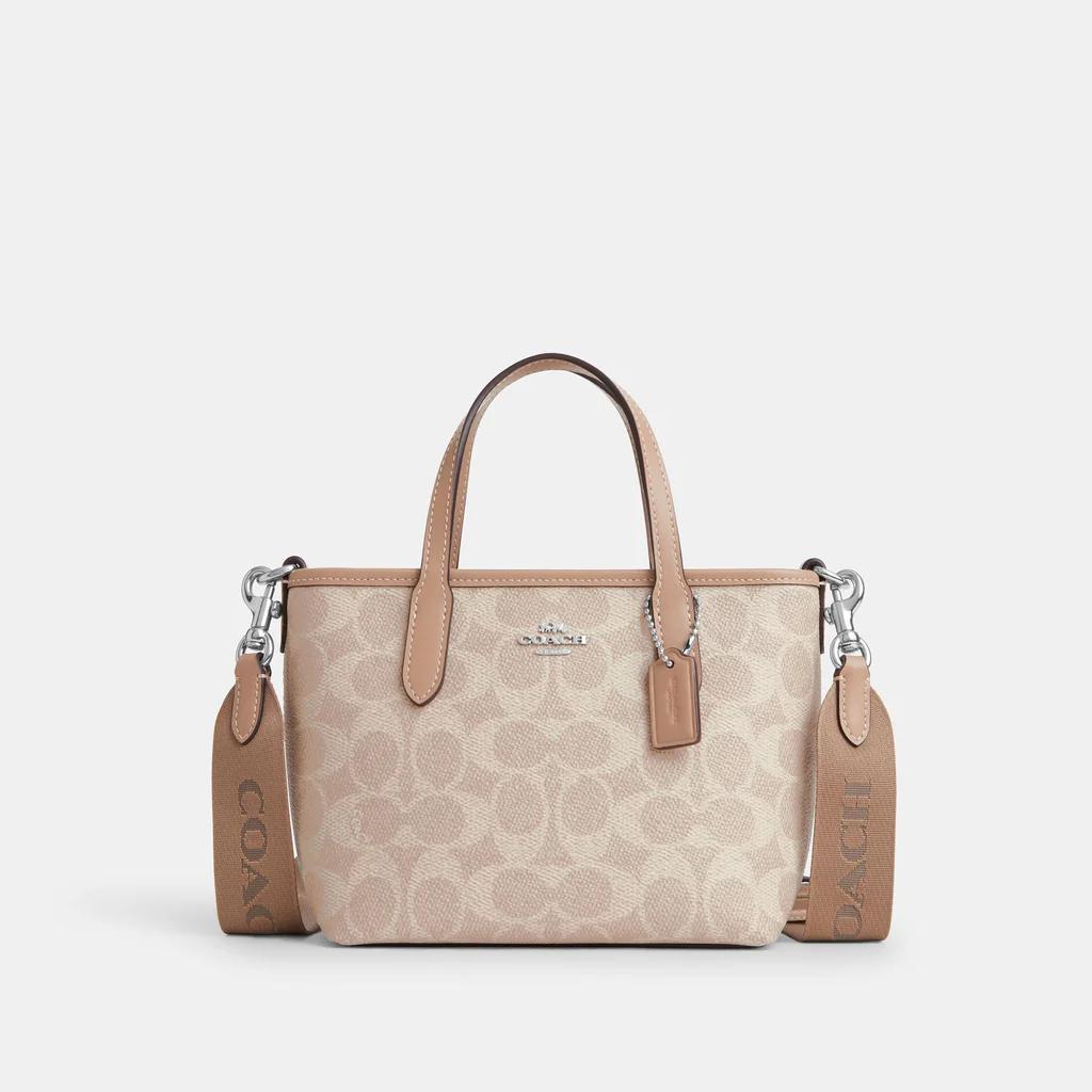 COACH City Mini Tote Bag In Signature Canvas Taupe Sand/Chalk CW032 Tas Selempang Kurir Mini Tote Ba