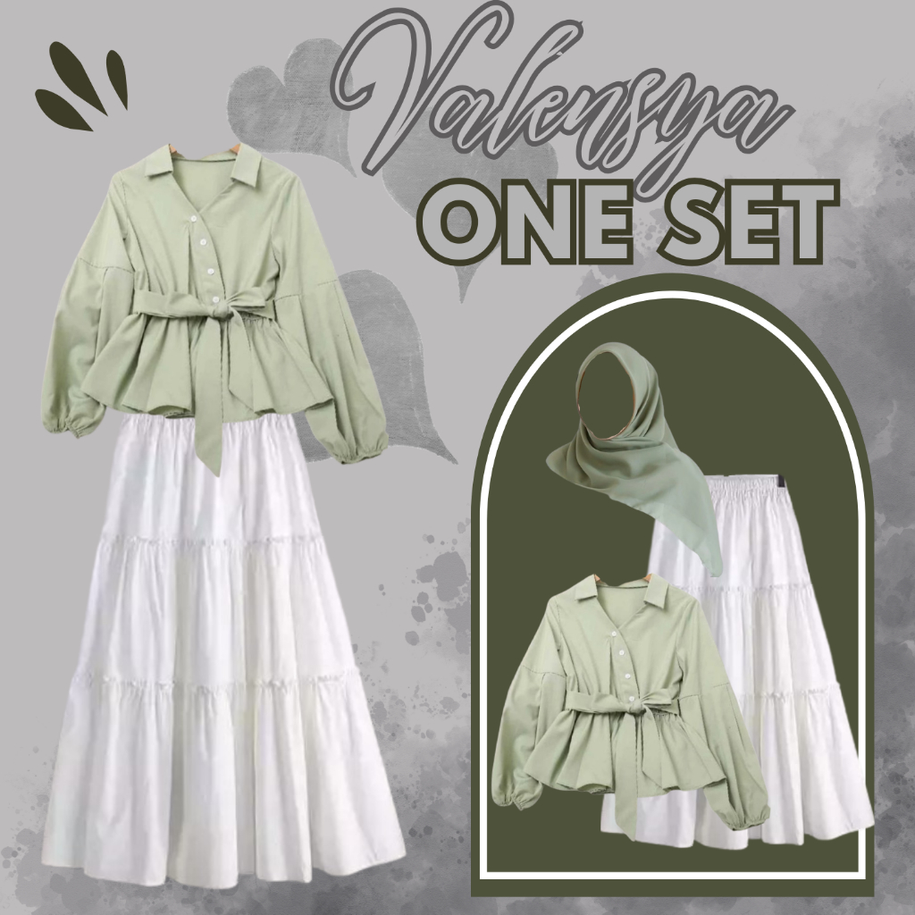 One Set Wanita | OOTD Wanita Kekinian - Outfit 3 In 1 - Korean Set Style ( Blouse + Rok + Hijab )