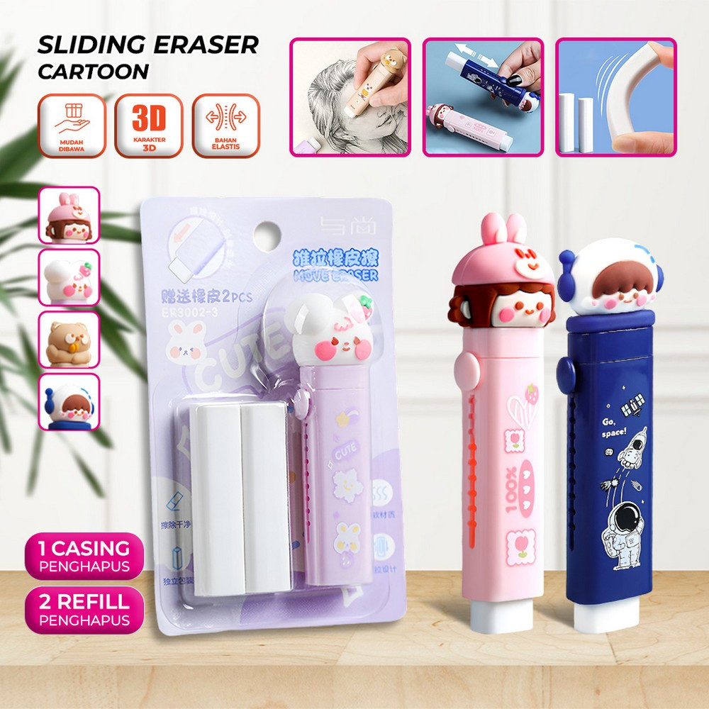 

EC Penghapus Pensil Mekanik Free 2PCS Refill Penghapus Karakter Kartun 3D Sliding Eraser / Mechanical Eraser Perlengkapan Sekolah Anak / Penghapus Pensil Anak Import Stockami A78
