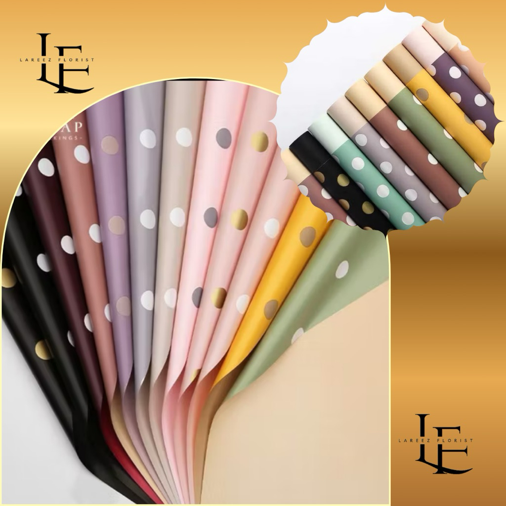 

[1 PACK/ 20 LEMBAR] Flower Wrapping Paper Bicolor Polkadot Cellophane Waterproof Kertas Bungkus Pembungkus Bouquet Bunga Motif Bulat Dua Warna Anti Air