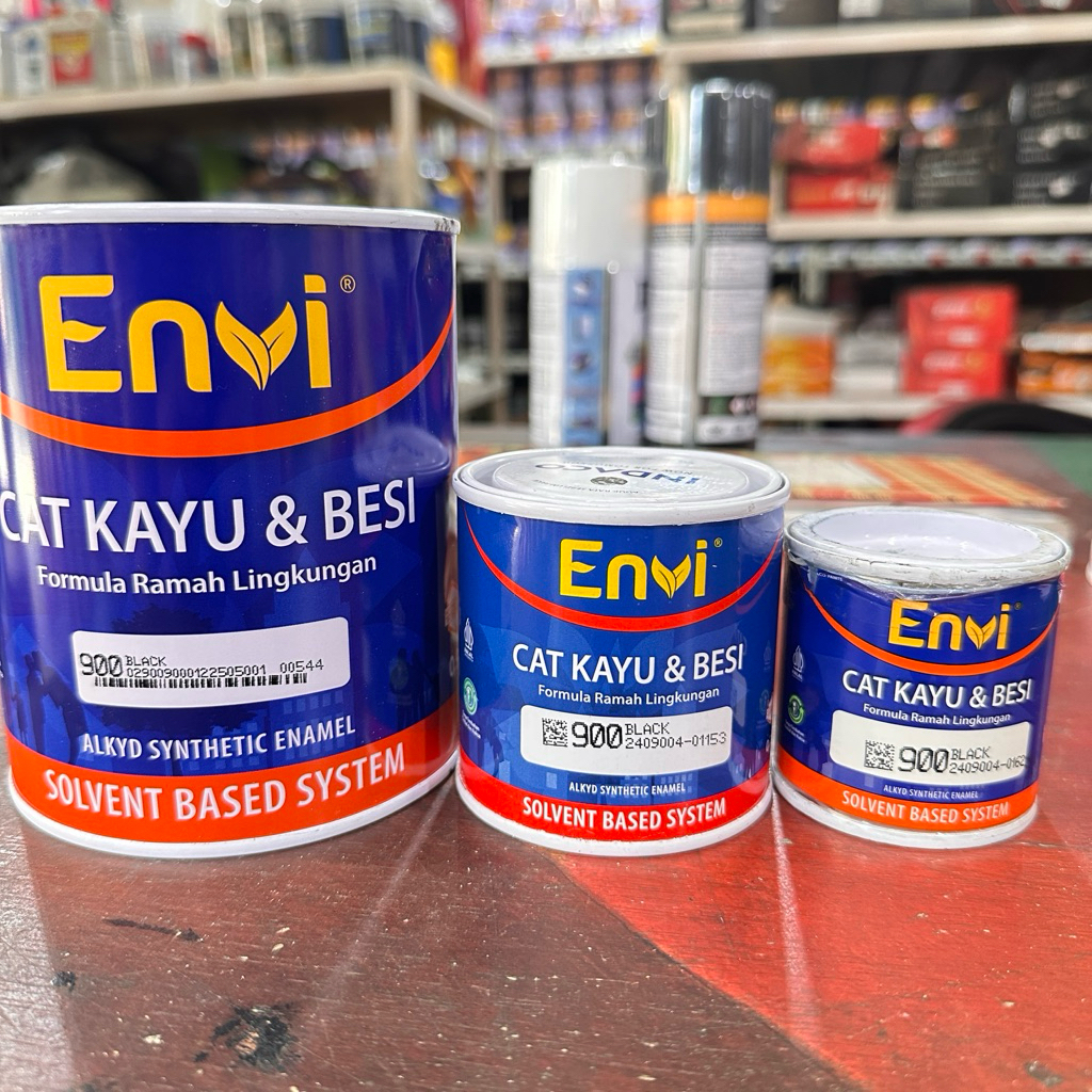 

ENVI Cat minyak kayu dan besi warna hitam 0,9 Liter | 200cc | 100cc