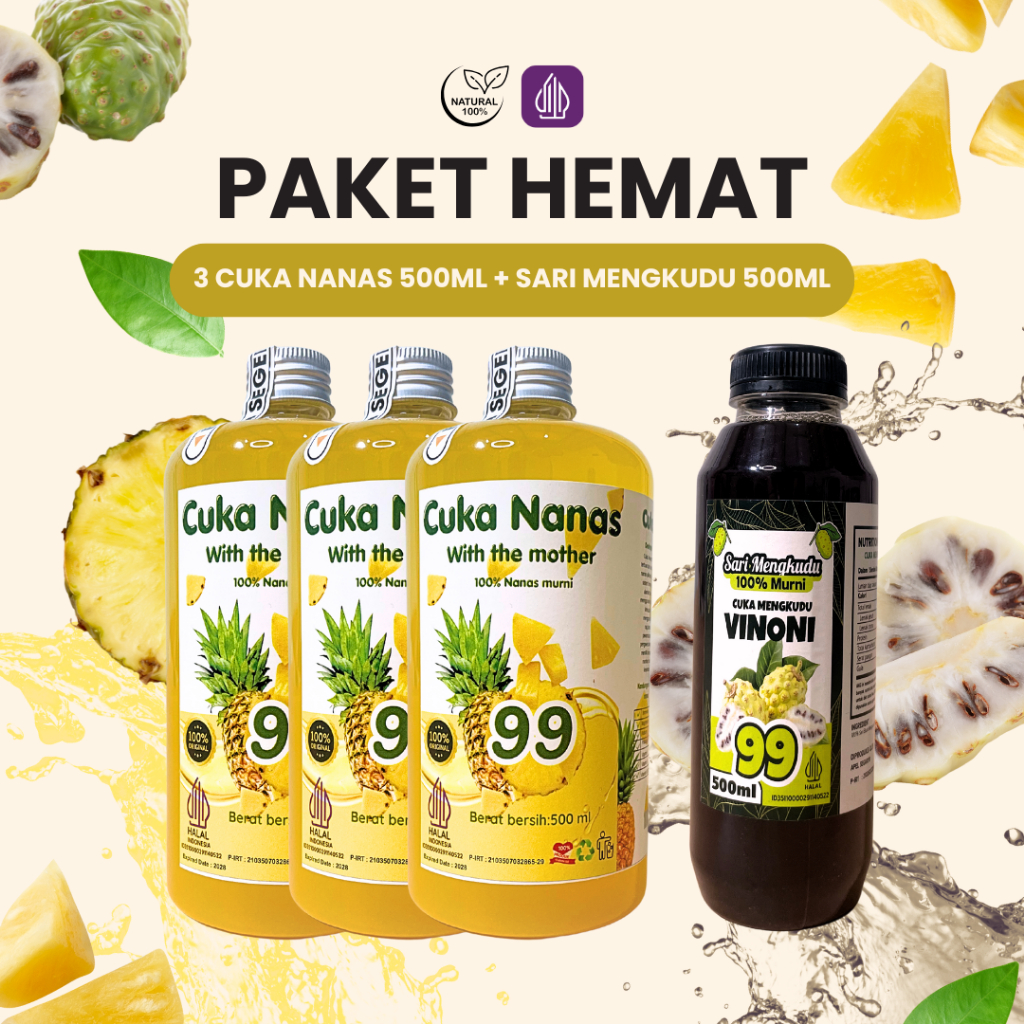 

BUNDLING 3+1 Sari Mengkudu Cuka Nanas Asli 100% Original Tanpa Pengawet 500 ml