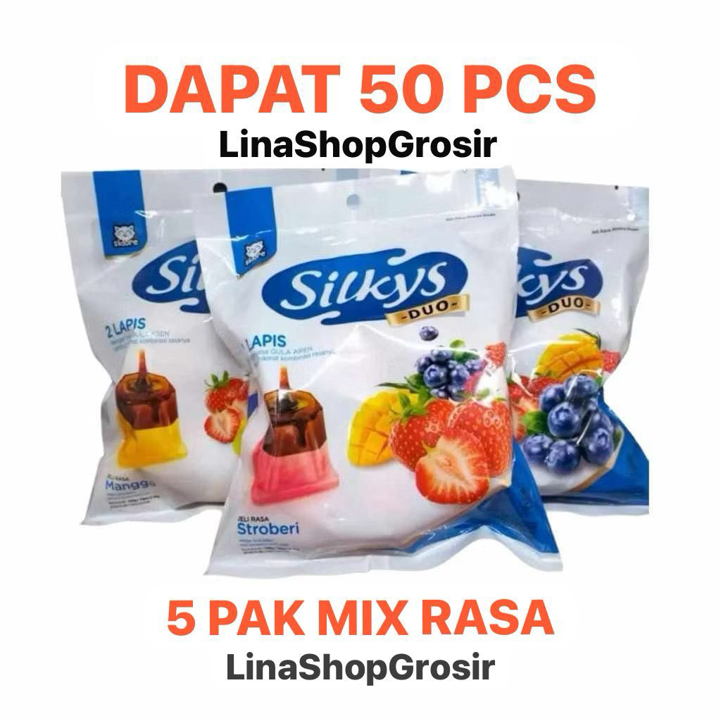 

(DAPAT 50 PCS)5 PAK SNACK VIRAL SILKYS PUDING DUO JELI RASA STROBERI BLUEBERRYMANGGA [ 1 BUNGKUS ISI 10 PCS @26G] | SILKYS JELI RASA ANEKA BUAH DENGAN RASA GULA AREN |SILKY PUDING VIRAL[LM]