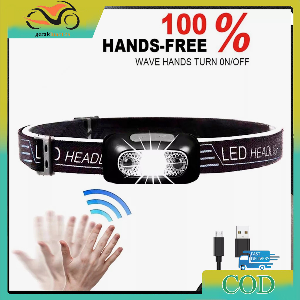 Lampu Senter Kepala Sensor Rechargeable Mini Led Headlamp