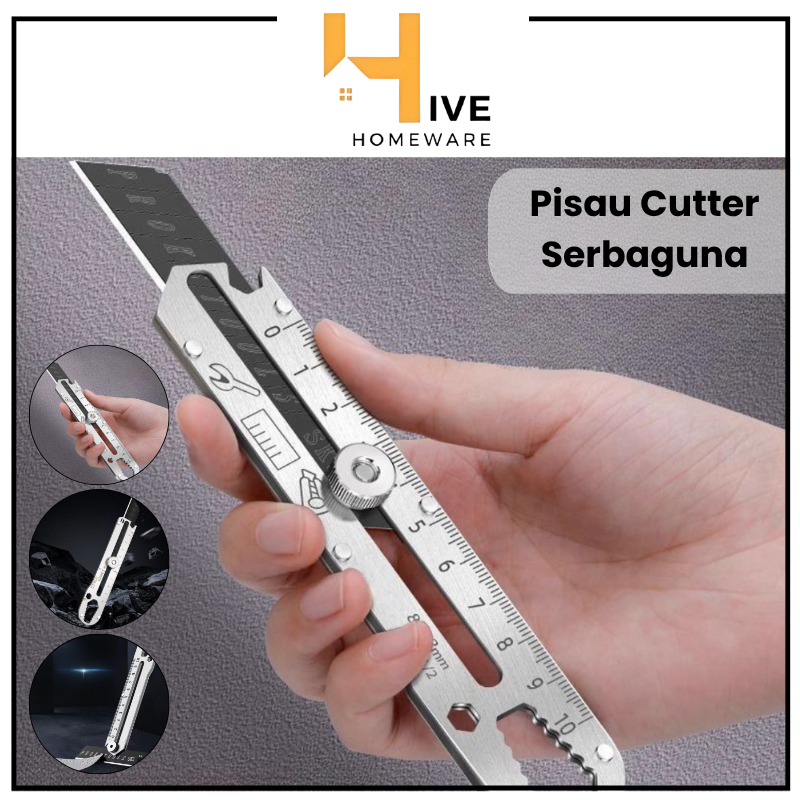 

HIVE Pisau Cutter Stainless Besi 9in1 Cutter Stainless Pemotong Kertas Tajam Anti Karat Fungsional