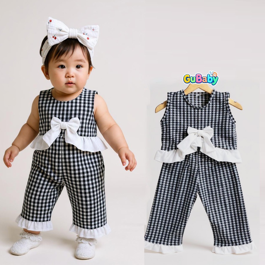 Setelan Lekbong Kotak Cantik 0-7 tahun Baju Bayi Anak Perempuan Gubaby