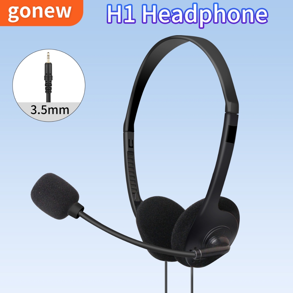 Gonew H1 Headset Gaming Headset dengan Mikrofon Kabel Jack 3,5 MM Tersedia untuk Kartu Suara Pengiri