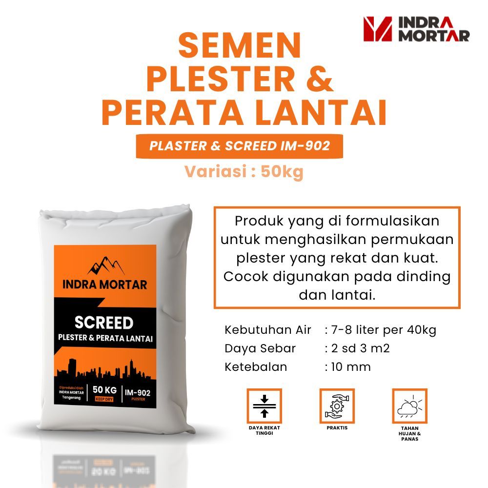 Semen Instan | Mortar Plester Dinding&Perata Lantai IM-902 | 50 KG | Indra Mortar