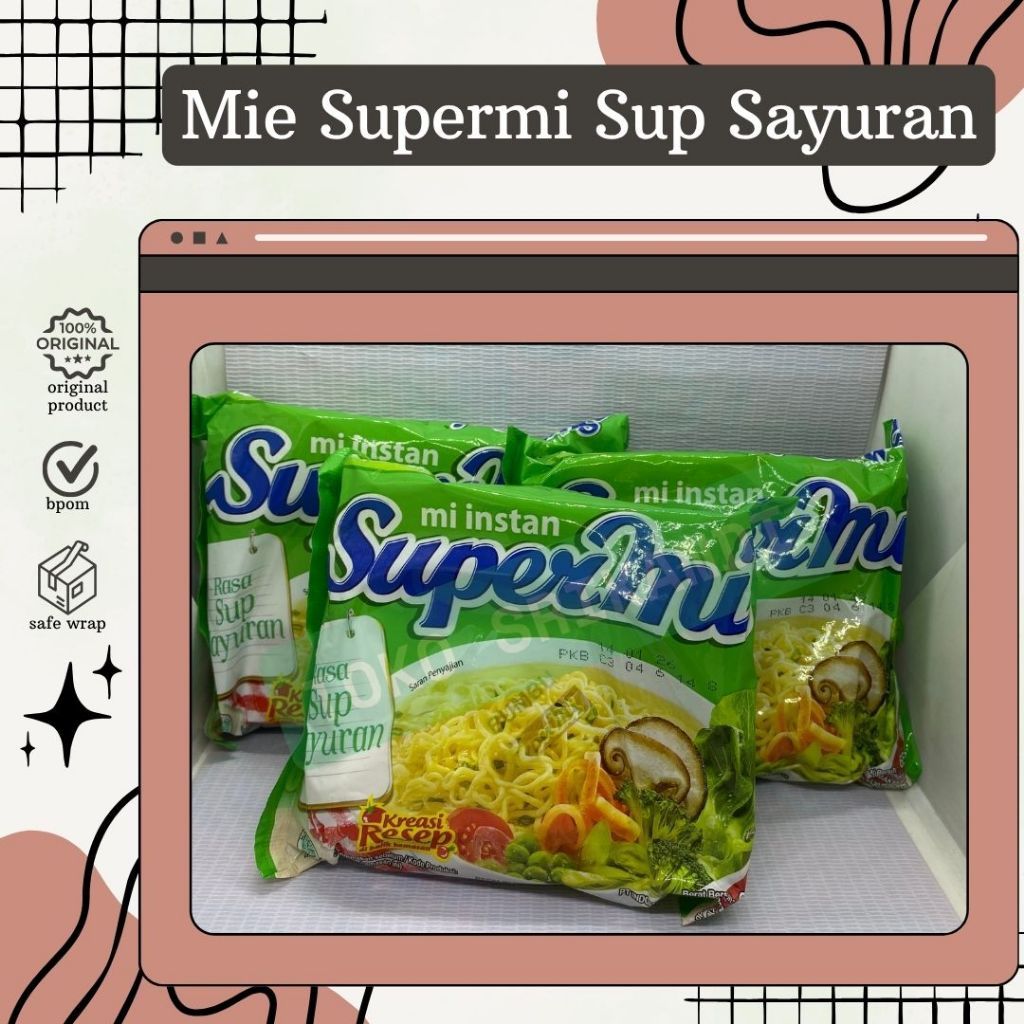 

Mi Instan Supermi Sup Sayuran 65 Gram per pcs / per 3pcs / per 6pcs
