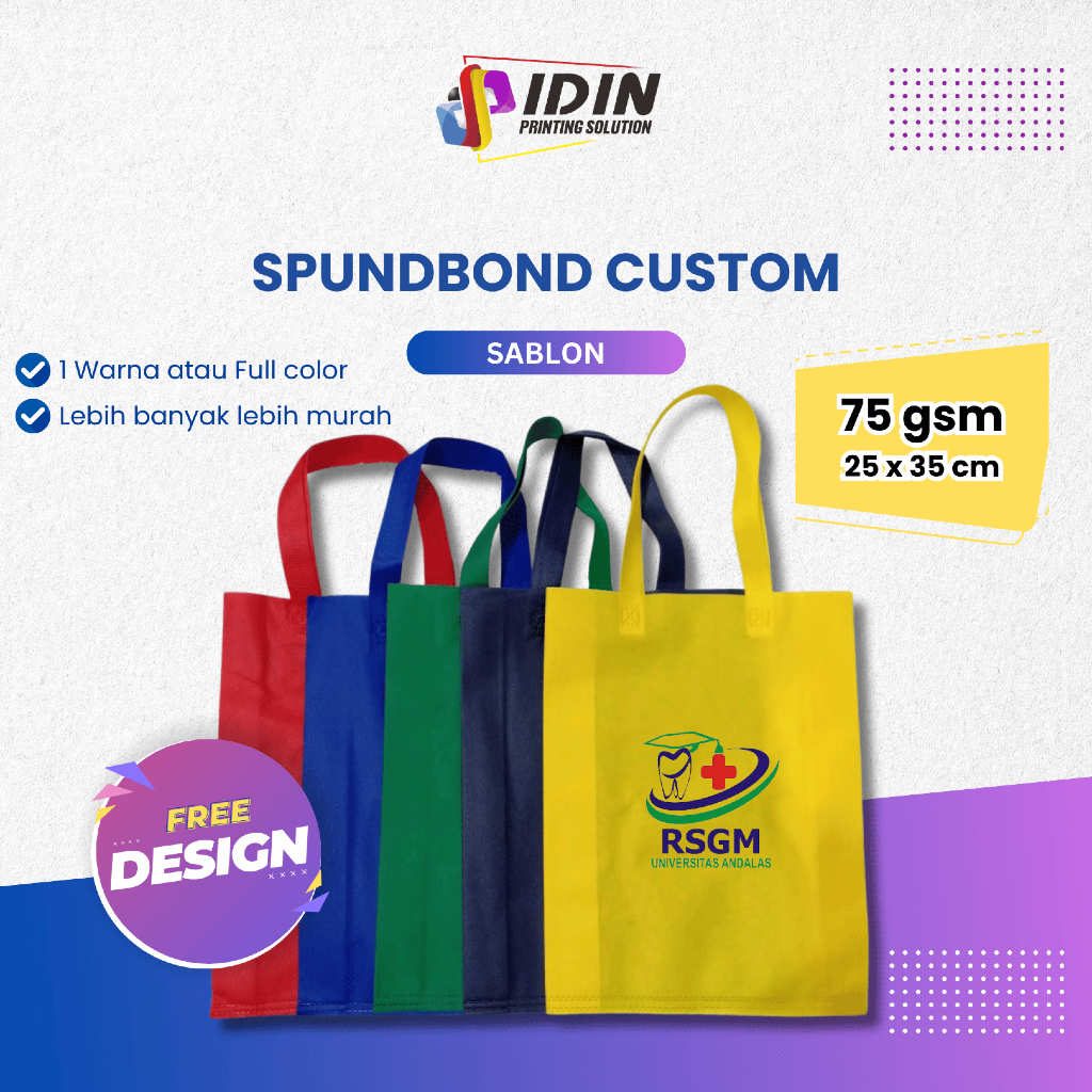 

Tas Souvenir Spunbond Sablon 25 x 35 cm 75 gsm Tebal Tali Jinjing Tote Bag Goodie Bag Warna - Percetakan Idin Printing Solution