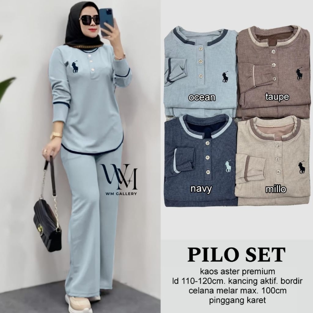 Setelan Kaos Wanita Bordir • Set Wanita Kaos Aster Ld 120 Jumbo • Pilo Set by WW