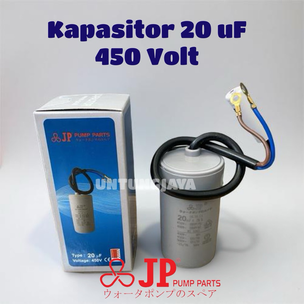 KAPASITOR BULAT KABEL JP 20 uf 20UF 450VOLT // KAPASITOR KABEL POMPA AIR JP 20 MIKRO // CAPACITOR JP