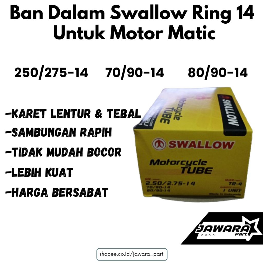Swallow Ban Dalam Ring 14 Ban Dalam 250/275-14 70/90-14 80/90-14 Ban Swallow Ban Motor Matic