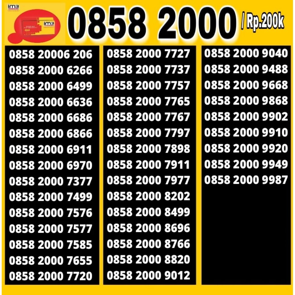 NOMOR CANTIK INDOSAT IM3 4G LTE O858 2000 77 88 99