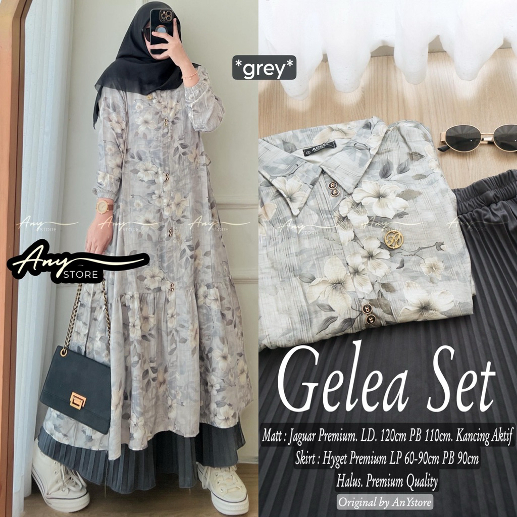 Ld 120cm | SETELAN GELEA LONG TUNIK DAN ROK PLISKET