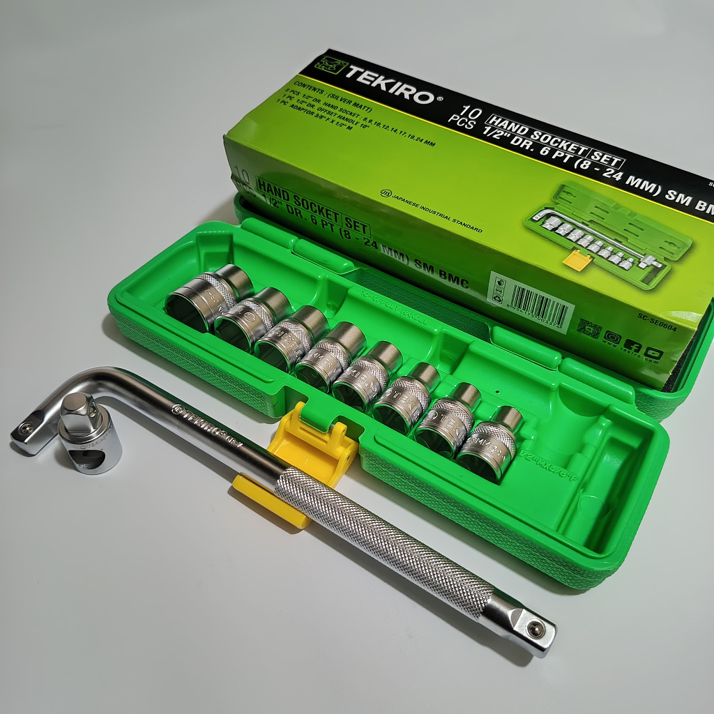 Tekiro Kunci Shock Set Lengkap 10 Pcs 8 Sampai 24mm 1/2" 6pt CR-V / Kunci Sok Tekiro Komplit