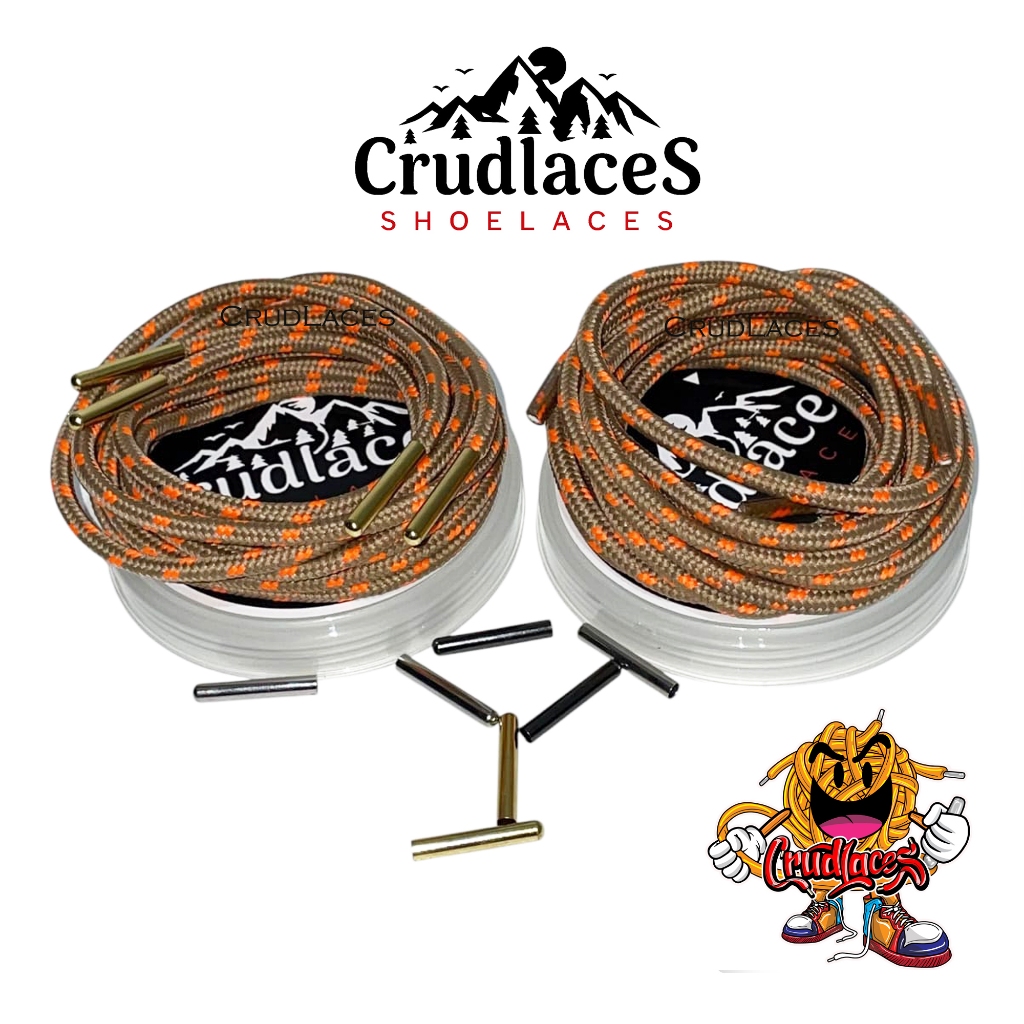 Tali Sepatu Gunung Bulat Coklat Muda Motif Oren - Shoelaces Round - Tali Aglets Metal Besi Crudlaces