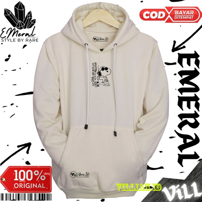 Jaket hoodie cowok bahan tebal Hoodie pria distro aesthetic warna cream Sweater hodie distro aesthet