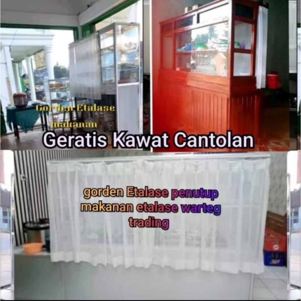 Gorden Etalase rumah makan warteg putih transparan Gratis cantolan gorden plisket Gorden ventilas