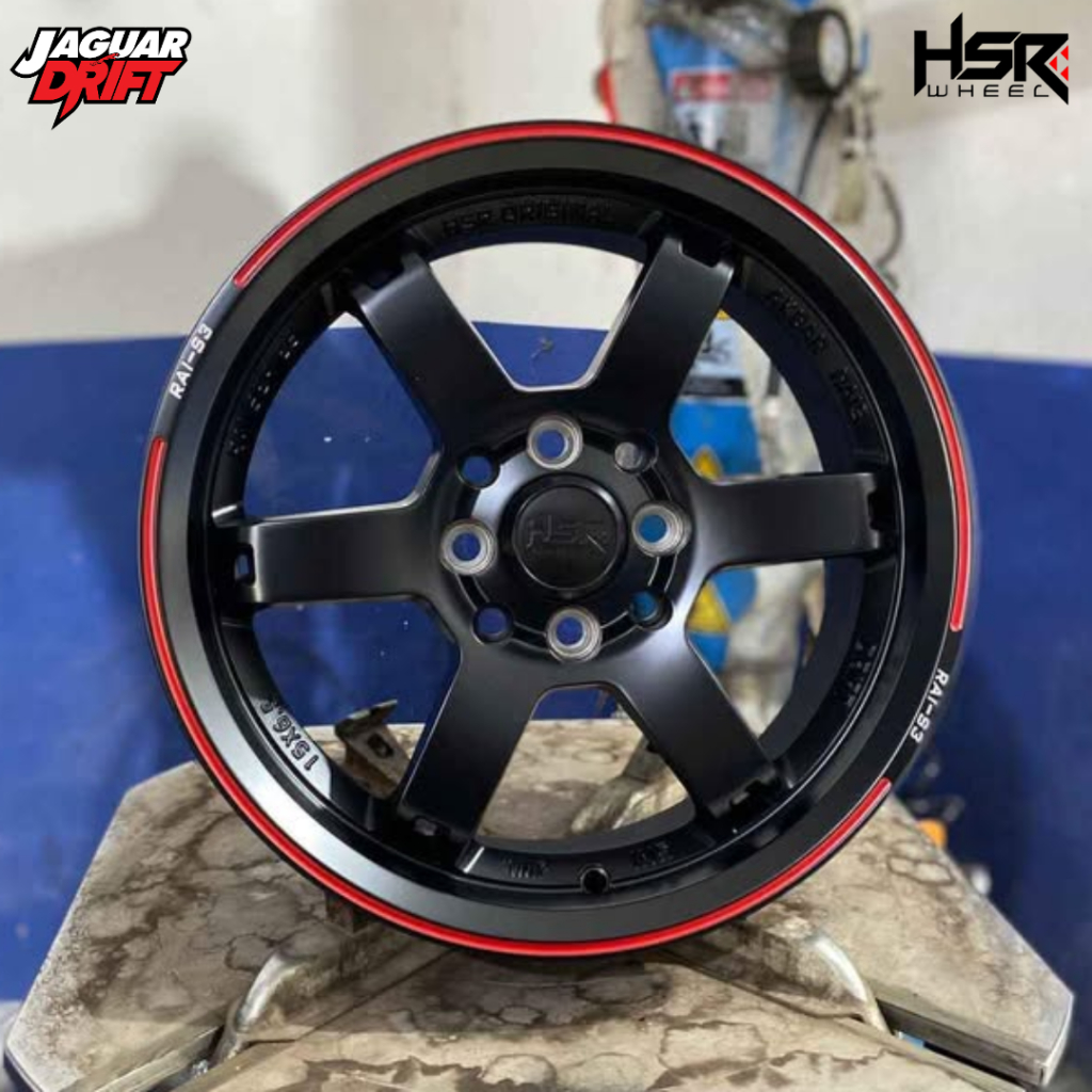 Velg Racing R15 Untuk Mobil Calya Pelek Hsr Rai S3 Ring 15 Lebar 6,5 Warna Hitam Lis Merah