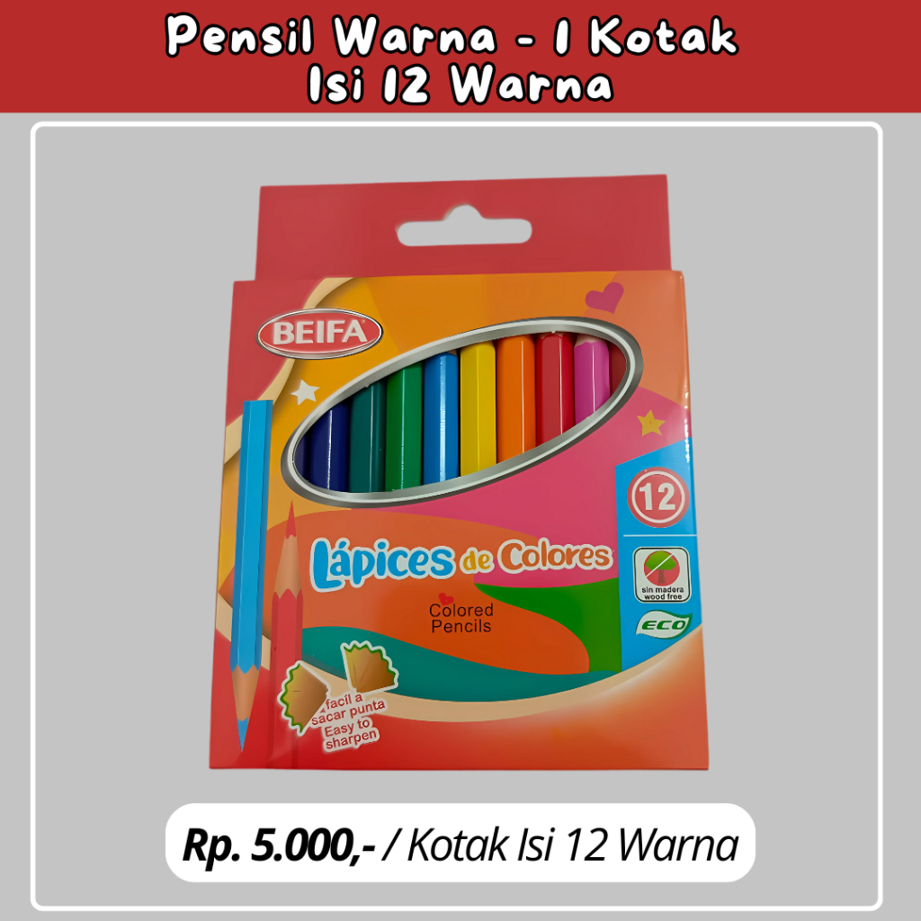 

PENSIL WARNA, 1 KOTAK ISI 12 WARNA, UNTUK LEMBAR MEWARNAI DAN GAMBAR ANAK