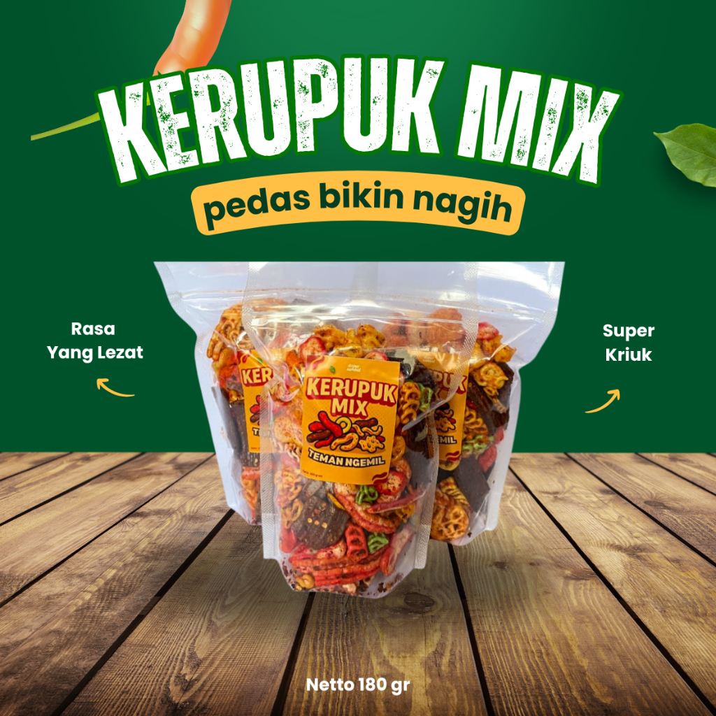 

Kerupuk Mix 180 gr Rasa Yang Lezat Super Kriuks Teman Ngemil dapur sambal