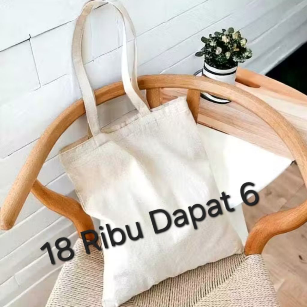 Isi 6 Pcs Paket Totebag Putih Polos Blacu Polos Totebag Kanvas Totebag Eco Pint Sablon Totebag Putih