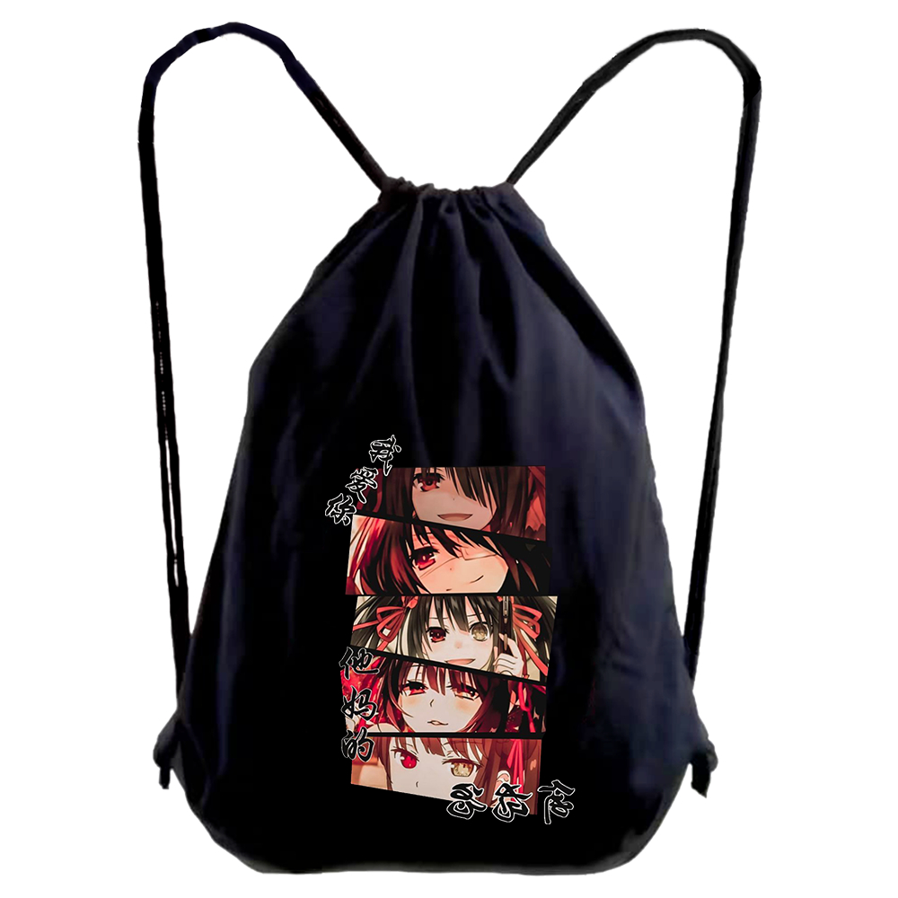 Tas Serut Drawstring Bag Wanita Tokisaki Kurumi Hitam Anti Air Aesthetic Cewek Cowok