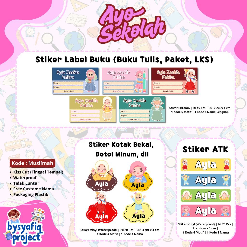 

Stiker Label Nama (ATK, Buku, Lunchbox, Tumbler, dll) For Girl by Syafiq Project