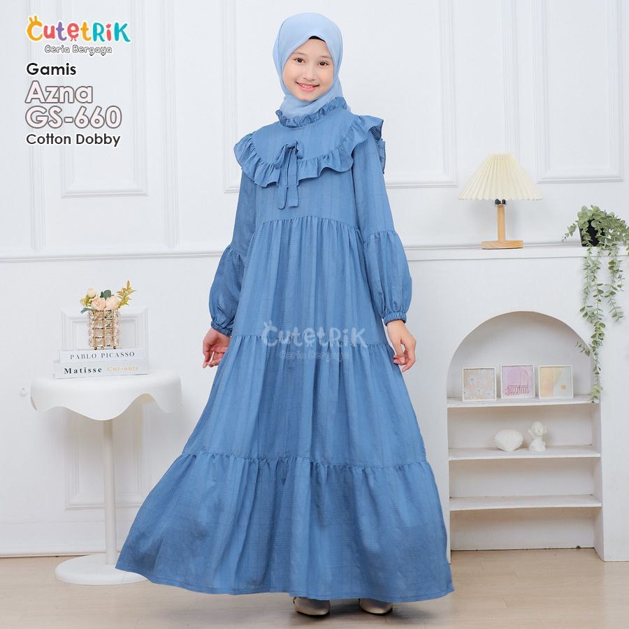 (8 tahun - Remaja) GS 660 Baju Muslim Gamis Katun Anak Remaja Dewasa Cutetrik Azna Dress I Blue