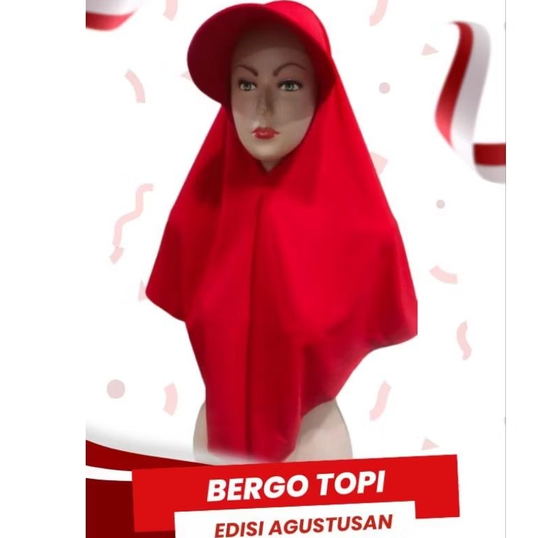 Bergo Topi Merah Hijab Olahraga Untuk Senam Edisi Kemerdekaan Warna Merah Putih