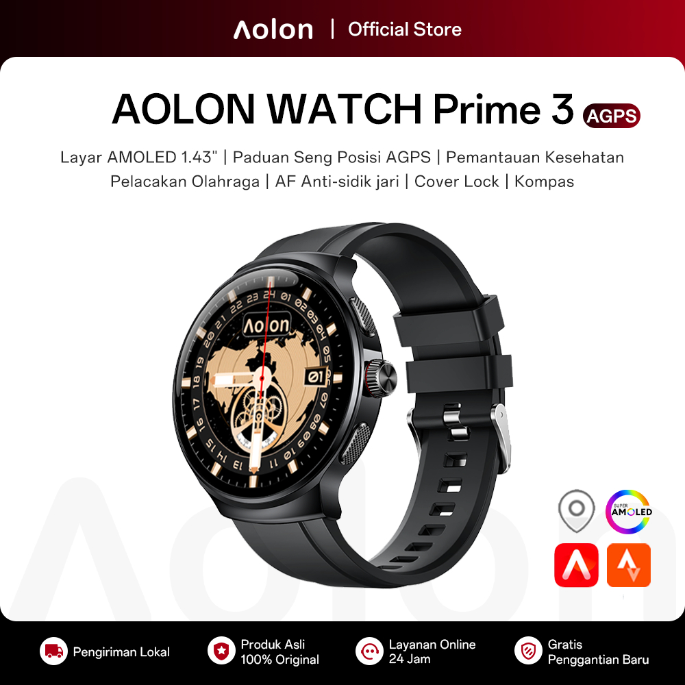 Aolon Prime 3 Jam Smartwatch Pria 46mm Amoled Cover Lock Metal Case Telepon Bluetooth Pengukuran Ola