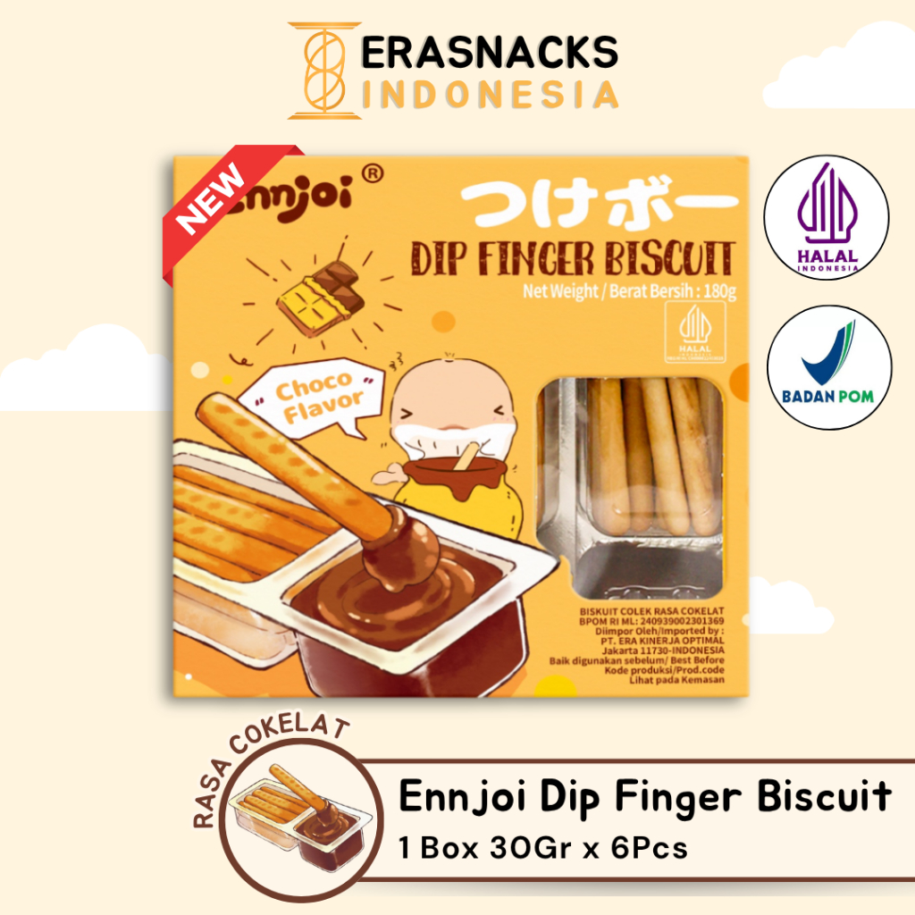

ENNJOI DIP FINGER BISCUIT - BISKUIT COLEK RASA COKELAT 1 BOX 30Gr x 6Pcs