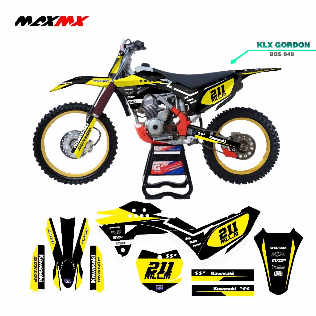 Decal Stiker KlX 150 Gordon Supermoto Dekal Sticker Striping Klx Gordon Full Body hitam kuning list 