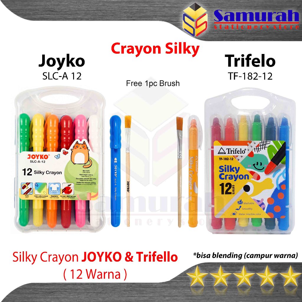 

Crayon SIlky SLC A 12 Warna + Kuas / Krayon Halus Lembut SLC-A-12 Hard Case Tidak Beracun