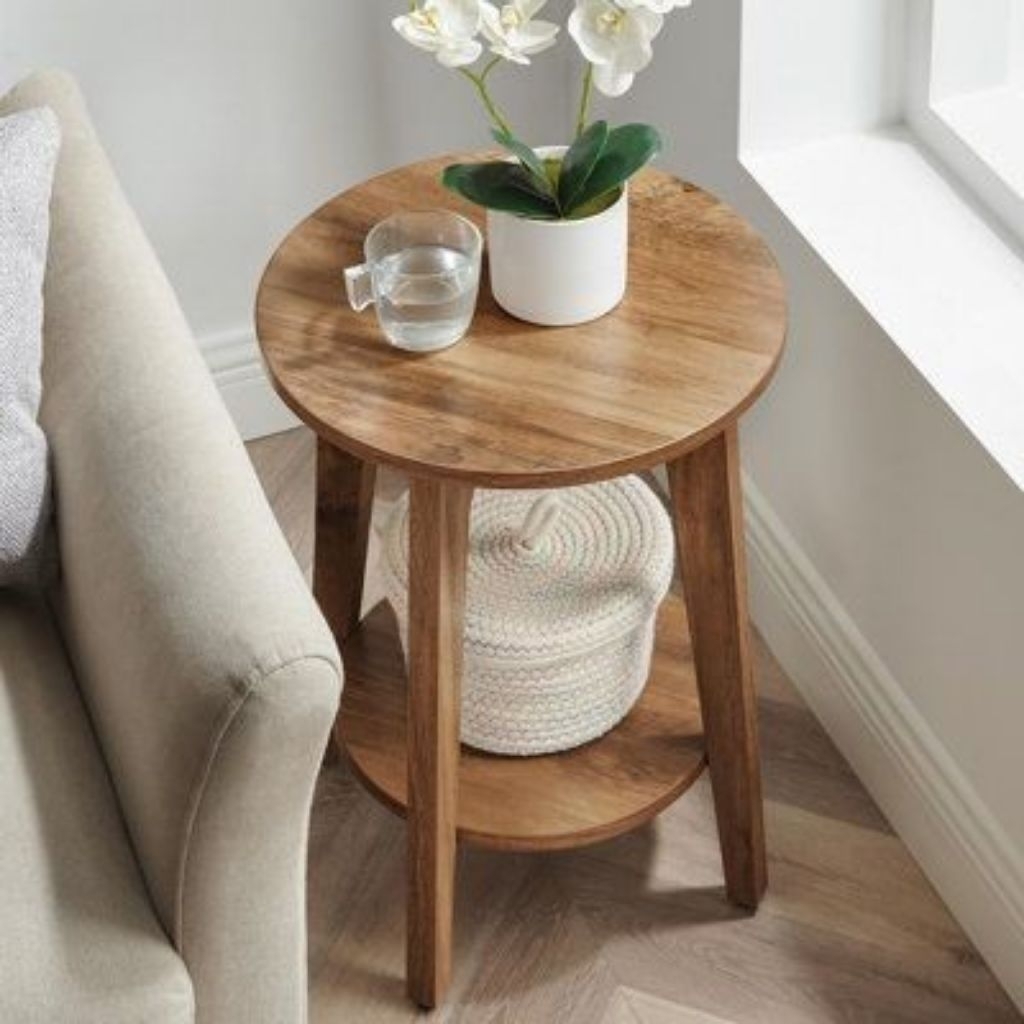 MEJA BULAT MINIMALIS KAYU JATI