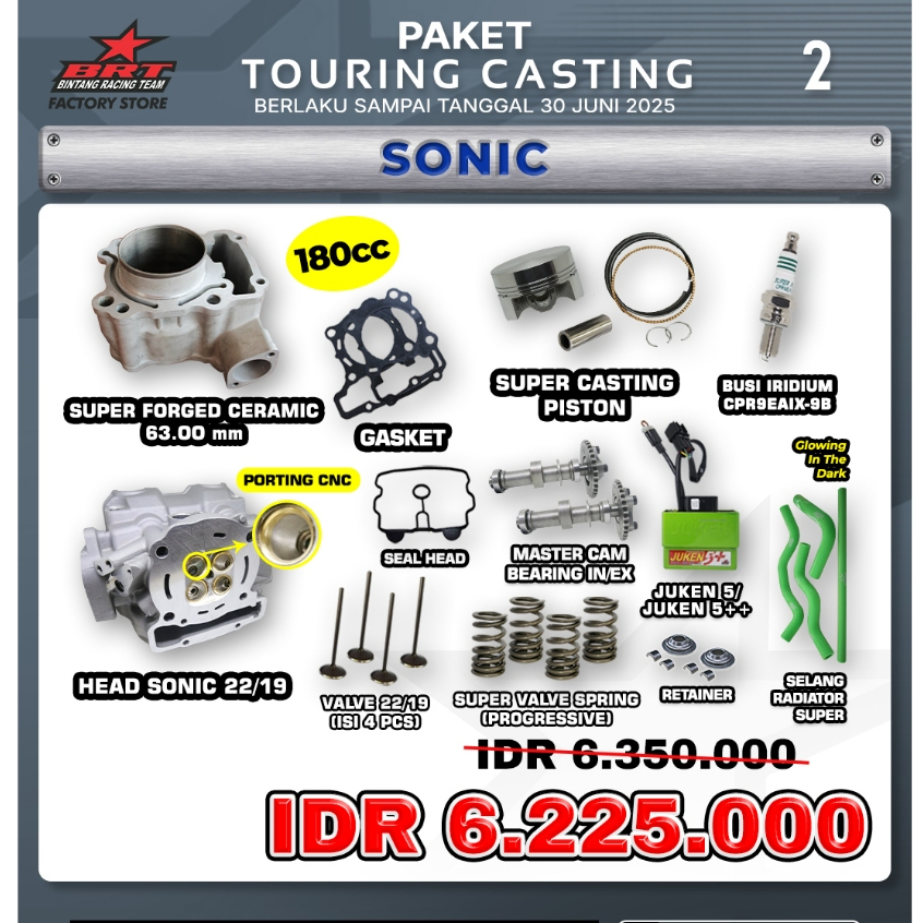 PROMO PAKET TOURING CASTING / SONIC/ BLOK CERAMIC / GASKET/ PISTON / BUSI IRIIDUM  BRT/ HEAD SONIC/ 