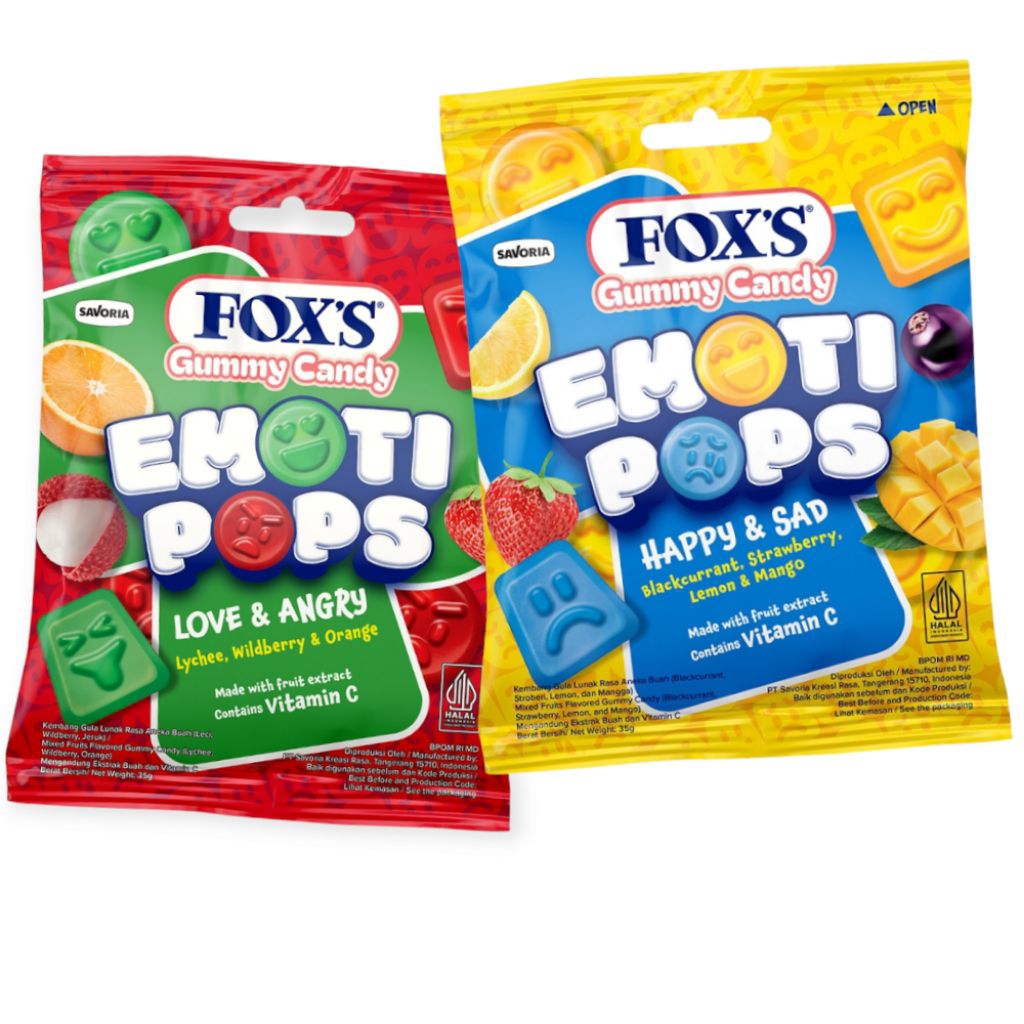 

FOX'S Emoti Pops Gummy Candy Permen Jelly Buah Ekspresi Lucu Vitamin C 33g