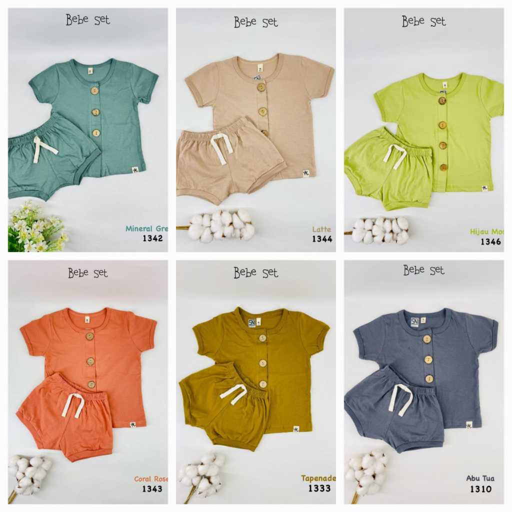 Loopie Kids, Bebe Set Unisex Polos Terdapat Kancing hidup Variasi Celana Tali mati