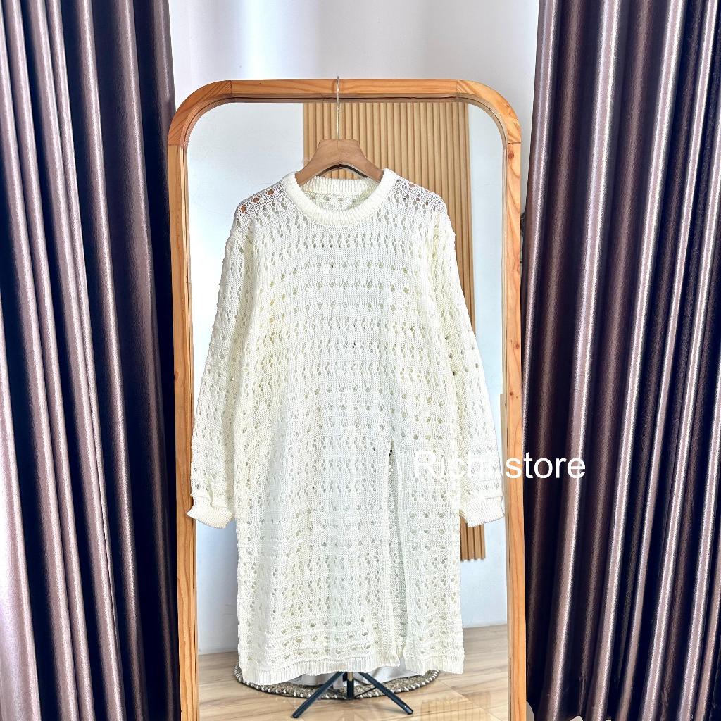 Qanita Knitwear Jaring Atasan Rajut Wanita Outer Baju Panjang
