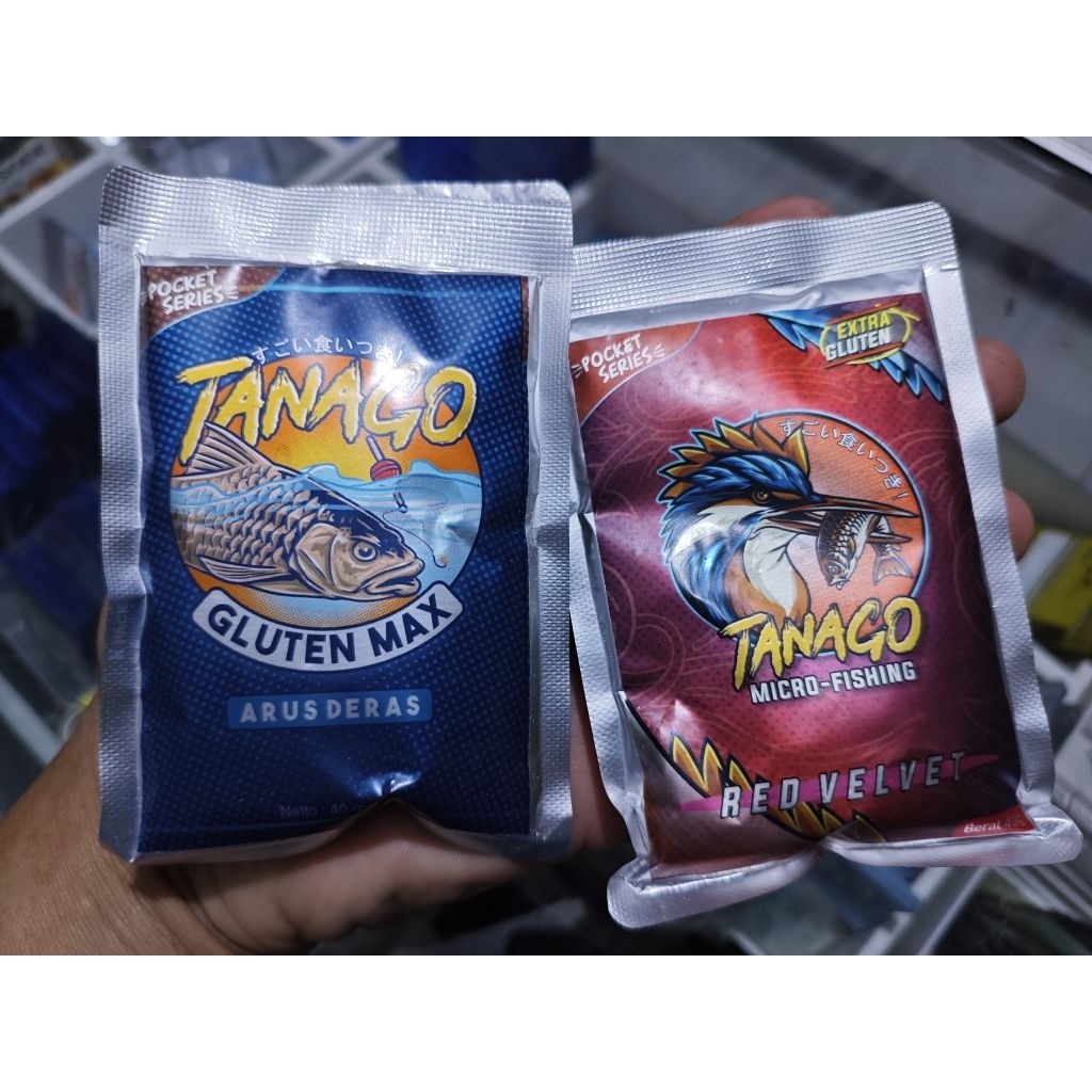 Umpan Tanago Gluten Max Arus Deras dan/atau Umpan Tanago Red Velvet Extra Gluten Kemasan Pocket