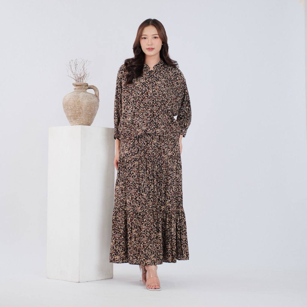 Daisy Set Rok Rayon Diamond Premium Terbaru One Set Rok Wanita Kekinian Setelan Batwing Motif Panjan