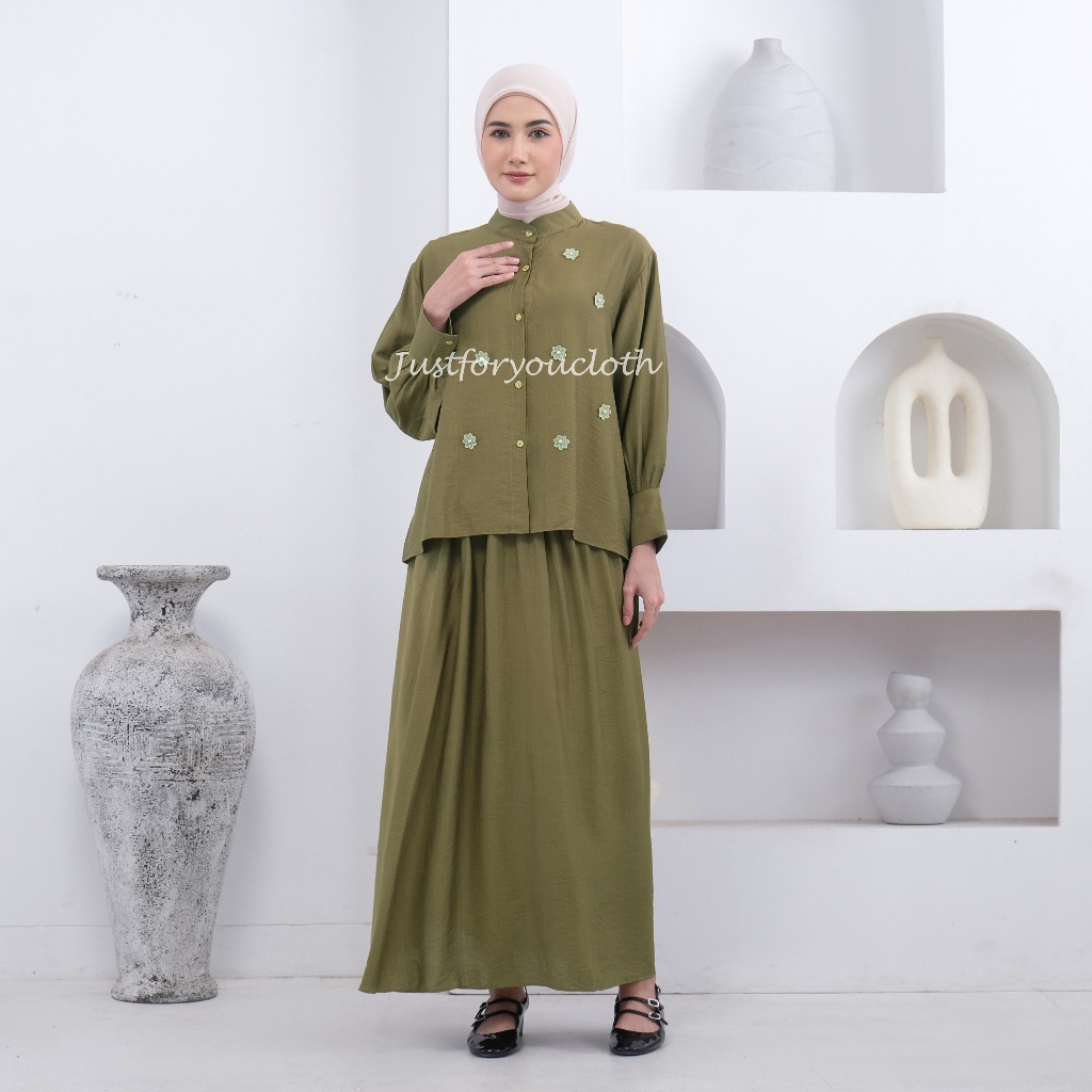 Outfit Hijab - Bunga Mutiara Oneset - Setelan Wanita - Setelan Kekinian - Setelan Rok Wanita Bahan A