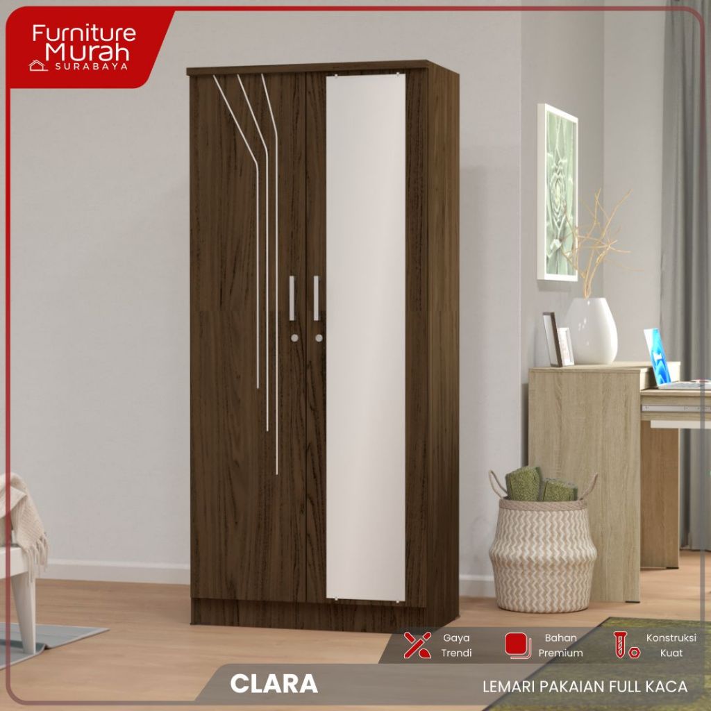 FURNITURE MURAH SURABAYA - Lemari Pakaian 2 Pintu Kaca Full Wardobe penyimpanan Kabinet Aesthetic
