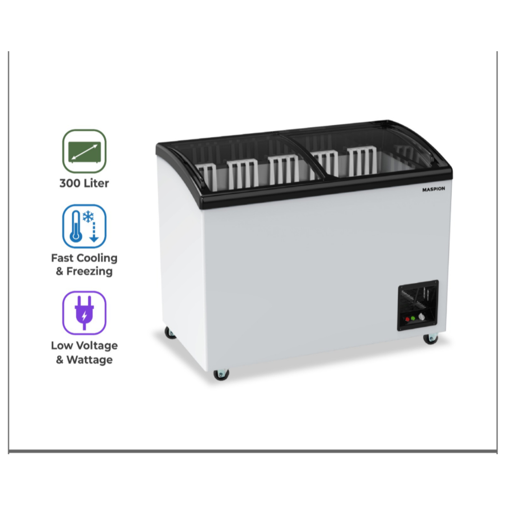 MASPION UFH 300 C-PW / BL / RD - CHEST FREEZER BOX SLIDING GLASS PINTU KACA  300 LITER / UFH300CPW