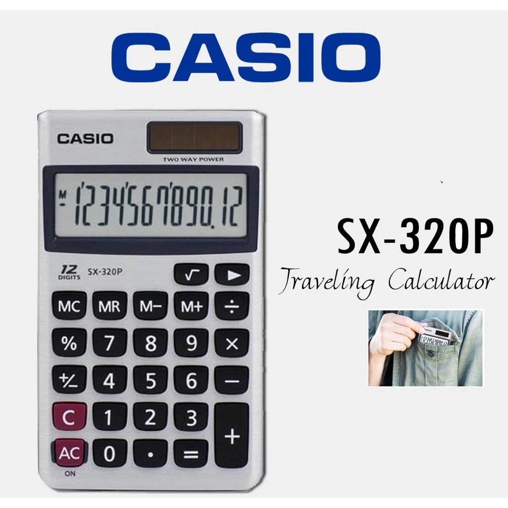 

ALKULATOR CASIO SX 320P ORIGINAL - 12 DIGIT - 2 POWER - KALKULATOR MINI LAYAR BESAR