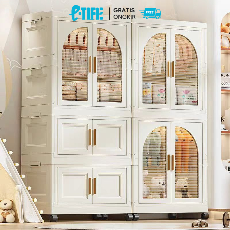 【75cm Besar】Lemari Pakaian Plastik Jumbo Gantung Dapat Dilipat Lemari Baju Anak Plastik Modern Stora