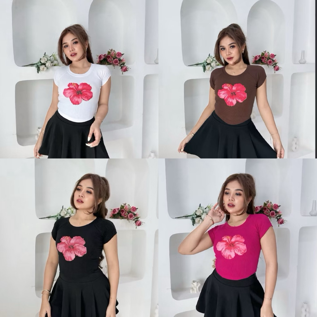 VALENCIA • ATASAN BUNGA KEMBANG SEPATU RIB • BAJU WANITA • BAJU FASHIONN