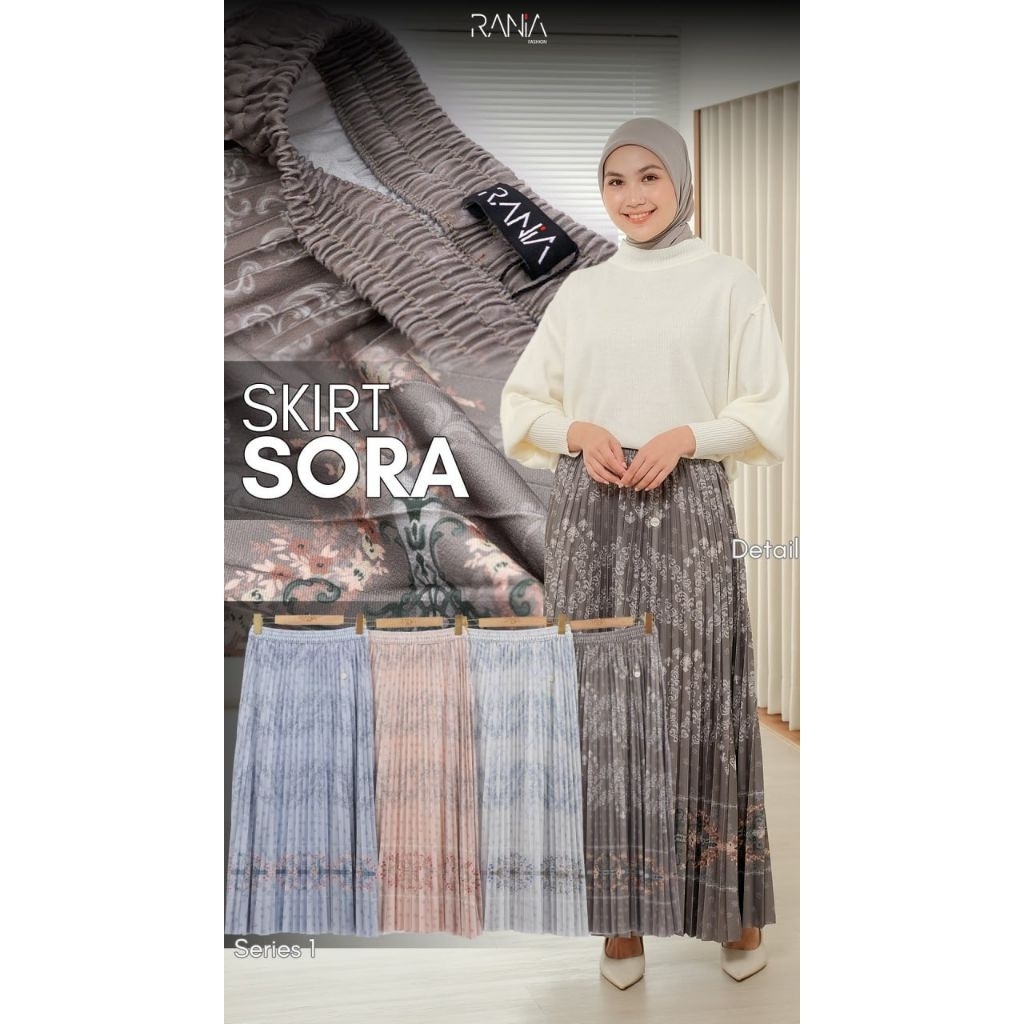 Fashion Muslim Bawahan Wanita Rok Plisket Premium Rania Motif Sora